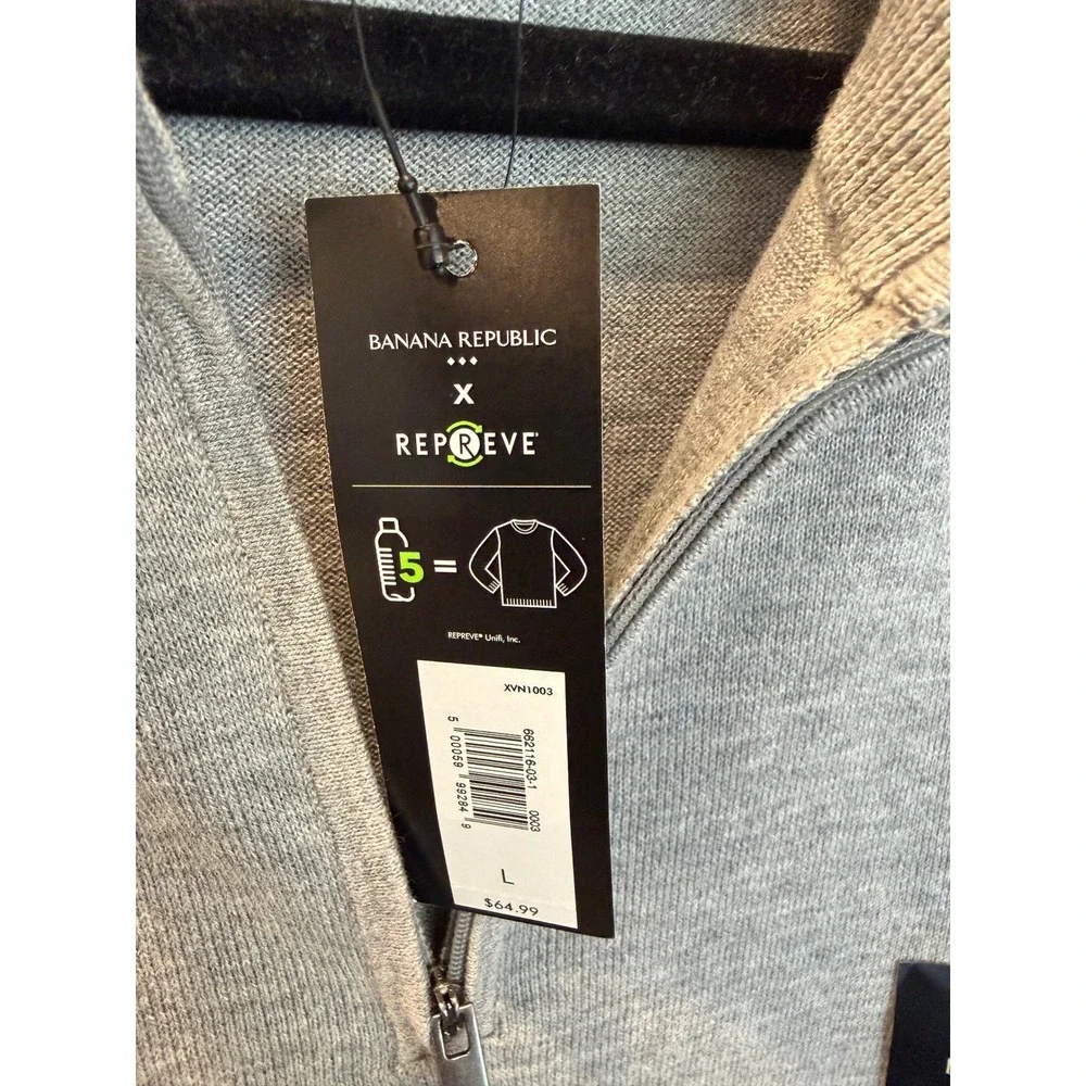 Banana Republic Mens Eco Sweater Gray Cotton Quarter Zip Large NWT